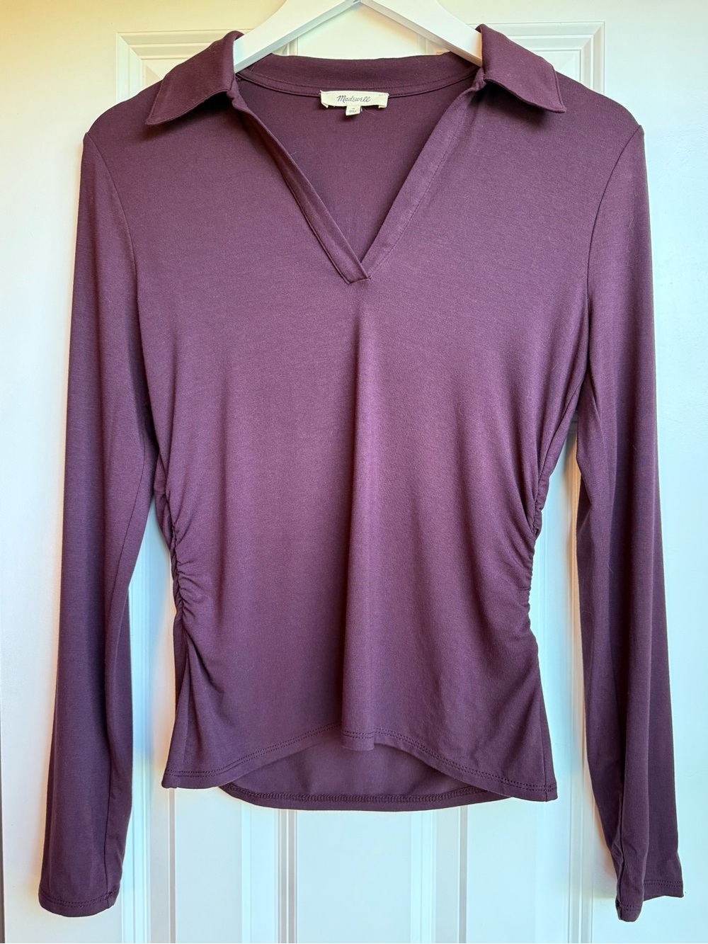 NWOT Madewell Purple Long-Sleeve Collared V-Neck Top